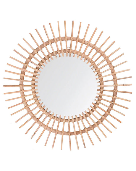 Wall Mirror Beige Rattan  76 cm Decorative Hallway Boho Beliani