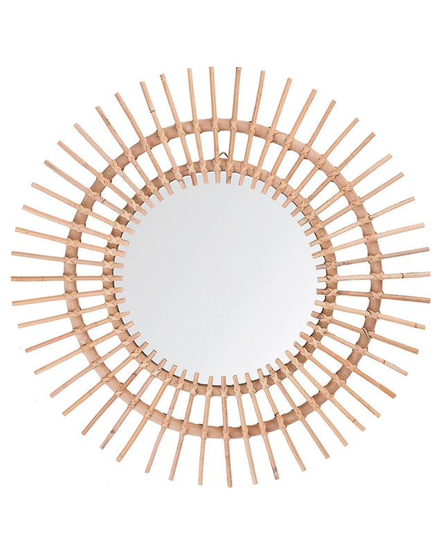 Wall Mirror Beige Rattan  76 cm Decorative Hallway Boho Beliani