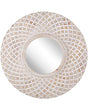 Wall Mirror Light Wood Round 60 cm Handmade Frame White Quatrefoil Geometric Pattern Boho Rustic Beliani