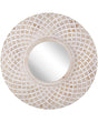 Wall Mirror Light Wood Round 60 cm Handmade Frame White Quatrefoil Geometric Pattern Boho Rustic Beliani
