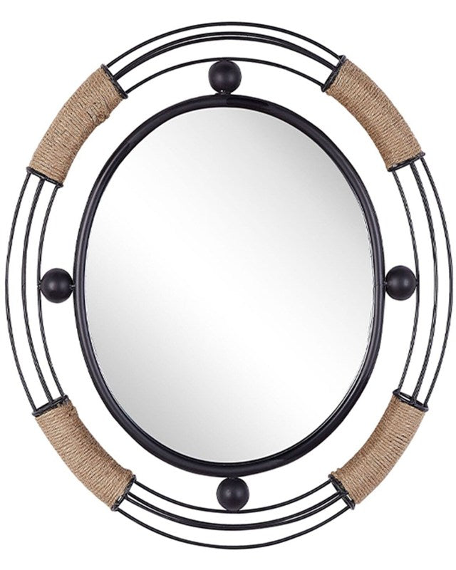 Wall Mirror Light Wood Round 60 cm Solid Wood Frame Handmade Geometric Rustic Beliani