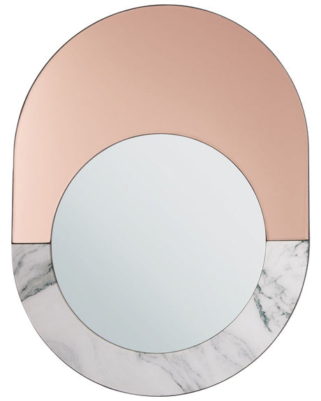 Wall Mirror Marble Effect Rose Gold Glass 65 x 50 cm Oval Wall Mounted Home Décor Accessory Glamour Modern Beliani