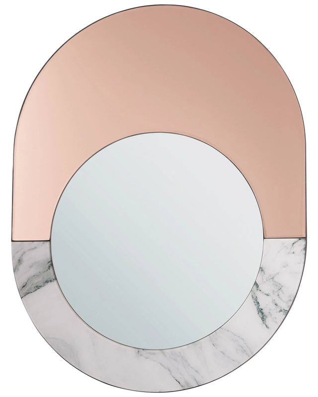 Wall Mirror Marble Effect Rose Gold Glass 65 x 50 cm Oval Wall Mounted Home Dcor Accessory Glamour Modern Beliani
