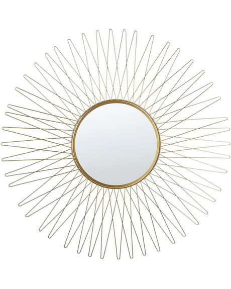 Wall Mirror Gold Metal Round 70 cm Sunburst Ornamental Glamour Living Room Bedroom Beliani