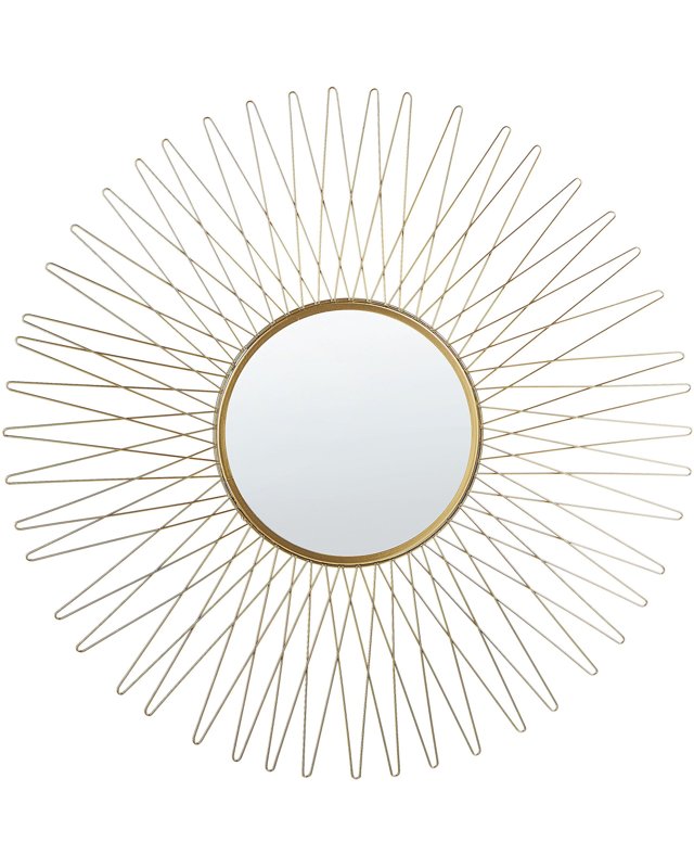 Wall Mirror Gold Metal Round 70 cm Sunburst Ornamental Glamour Living Room Bedroom Beliani