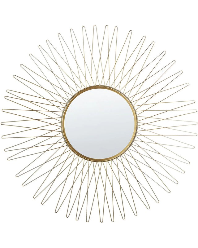 Wall Mirror Gold Metal Round 70 cm Sunburst Ornamental Glamour Living Room Bedroom Beliani