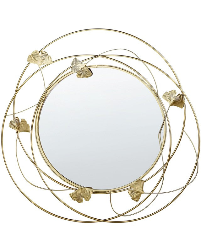 Accent Mirror Gold Metal Round 47 cm Gingko Tree Leaves Glamorous Living Room Bedroom Beliani