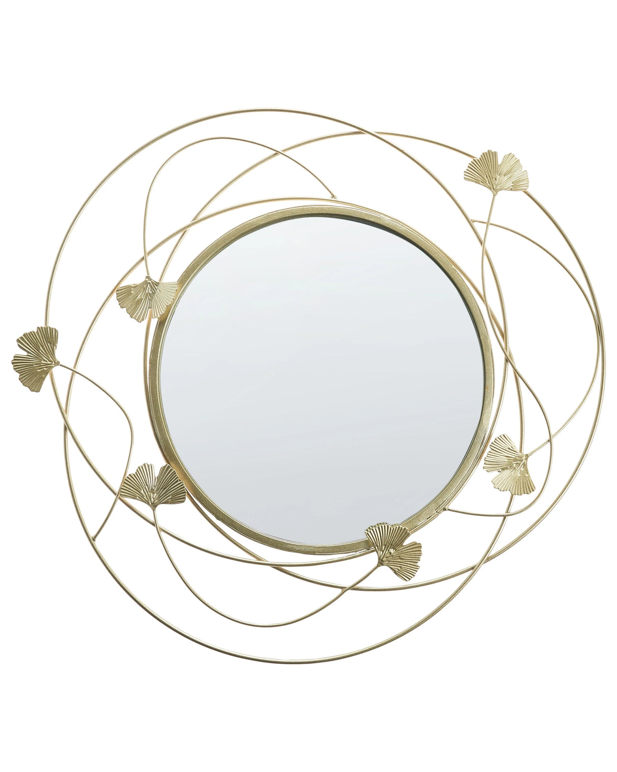 Accent Mirror Gold Metal Round 47 cm Gingko Tree Leaves Glamorous Living Room Bedroom Beliani