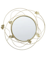 Accent Mirror Gold Metal Round 47 cm Gingko Tree Leaves Glamorous Living Room Bedroom Beliani