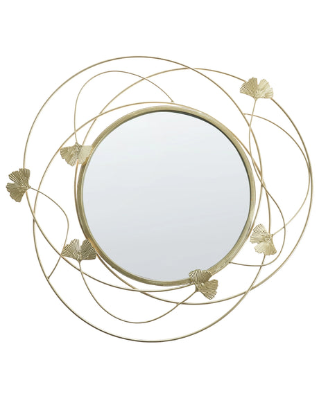 Accent Mirror Gold Metal Round 47 cm Gingko Tree Leaves Glamorous Living Room Bedroom Beliani