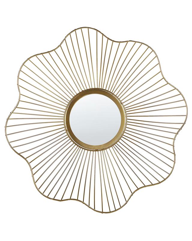 Wall Accent Mirror Golden Metal 40 cm Flower Shaped Glamour Living Room Bedroom Wall Hung Beliani