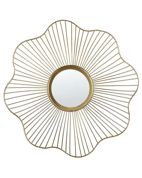 Wall Accent Mirror Golden Metal 40 cm Flower Shaped Glamour Living Room Bedroom Wall Hung Beliani