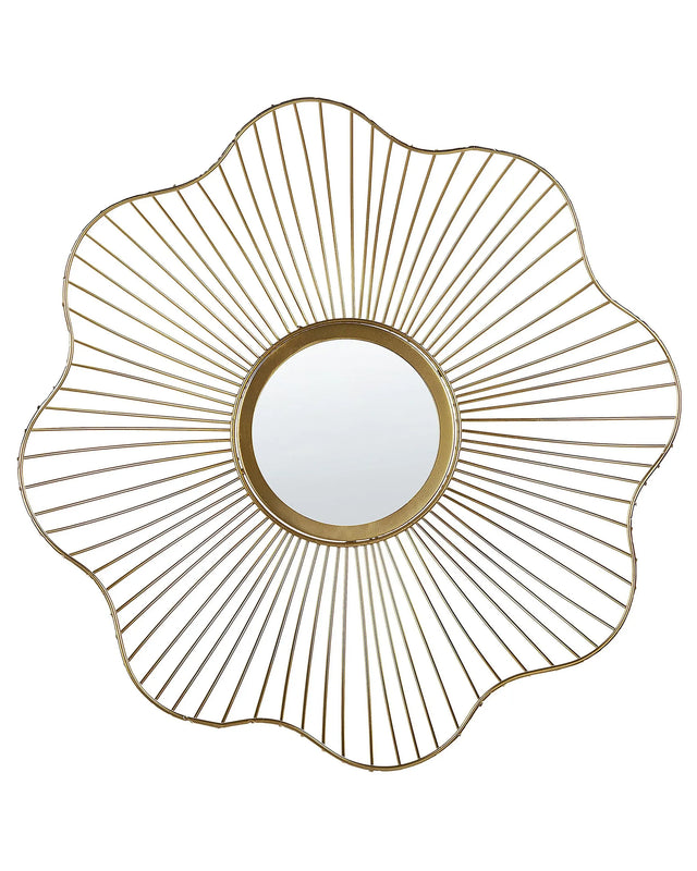 Wall Accent Mirror Golden Metal 40 cm Flower Shaped Glamour Living Room Bedroom Wall Hung Beliani