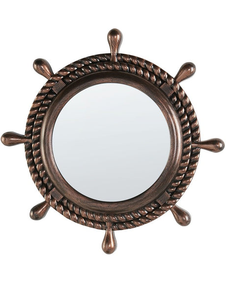 Wall Mirror Dark Brown Synthetic Material ø 46 cm Rope Pattern Frame Nautical Design Beliani