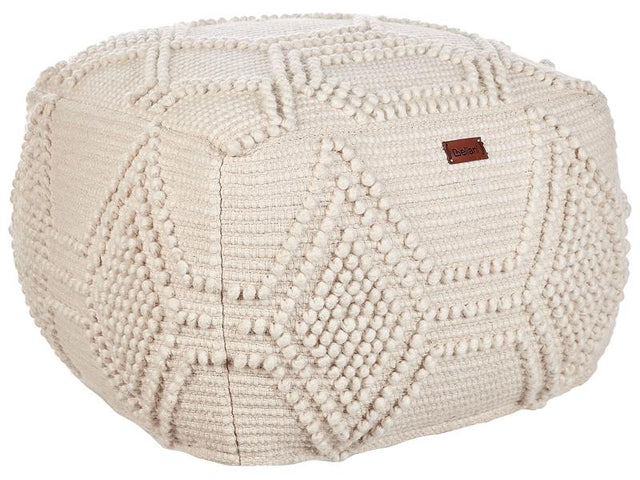 Pouf Ottoman Footstool Beige Wool 60 x 60 x 40 cm Hand Woven Beads Filling Square Beliani