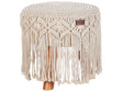 Footstool Beige Cotton Seat Wooden Legs 40 x 40 x 50 cm Handmade Boho Style Home Accessory Beliani