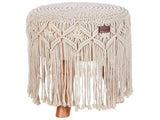 Footstool Beige Cotton Seat Wooden Legs 40 x 40 x 50 cm Handmade Boho Style Home Accessory Beliani