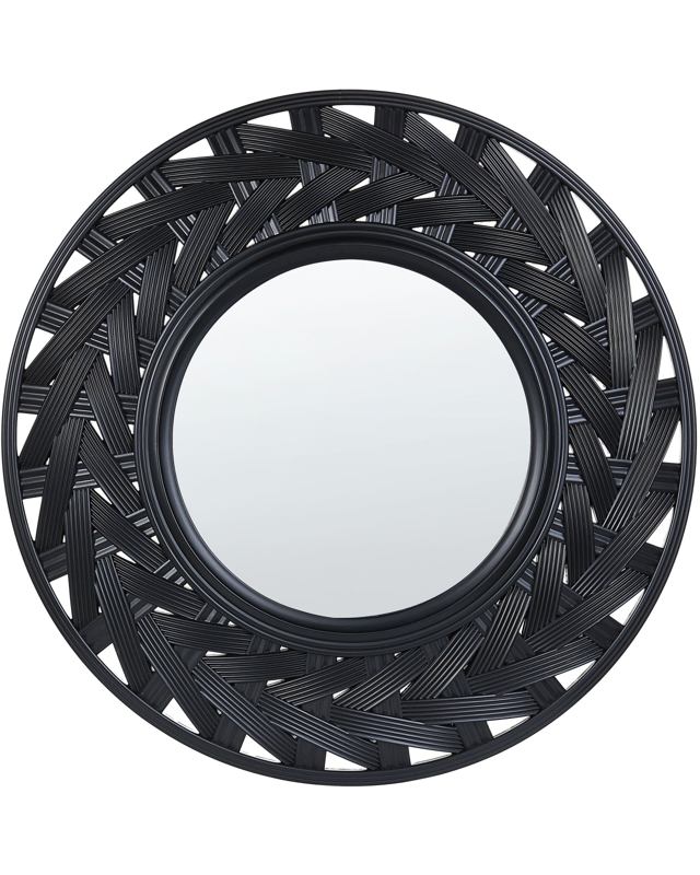 Wall Mirror Black Synthetic Frame ø 60 cm Large Modern Design Living Room Beliani