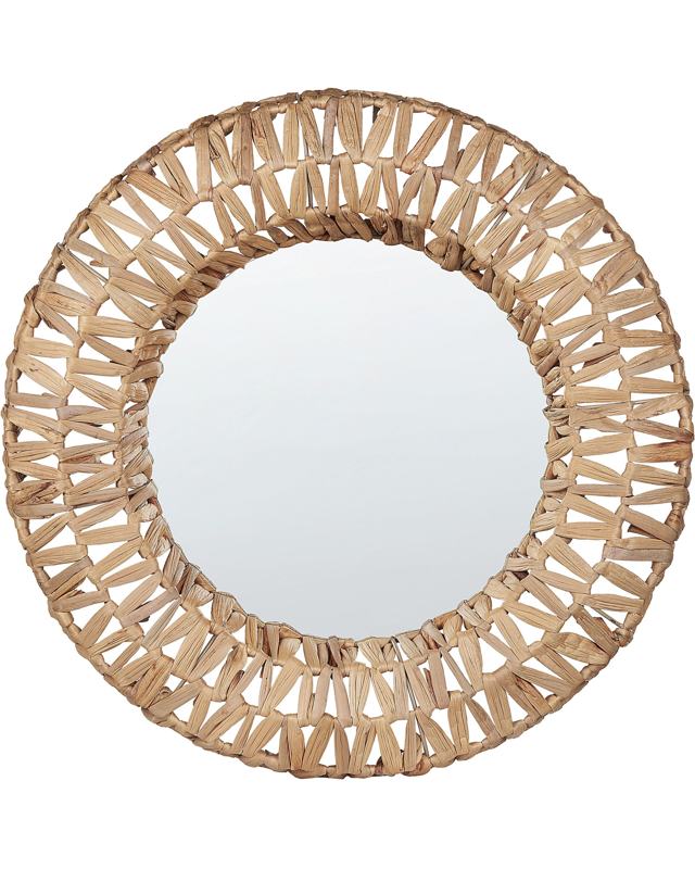 Wall Mounted Hanging Mirror Natural Round 58 cm Decorative Accent Piece Boho Style Beliani