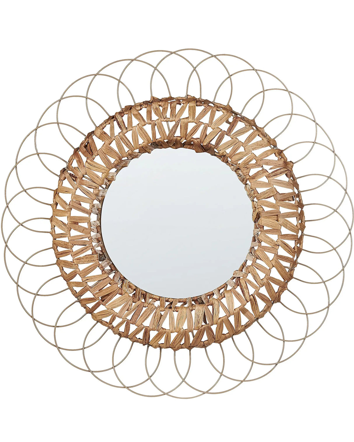 Wall Mirror Natural Water Hyacinth Steel  67 cm Decorative Hallway Boho Beliani