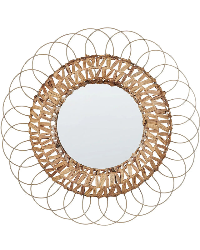 Wall Mirror Natural Water Hyacinth Steel  67 cm Decorative Hallway Boho Beliani