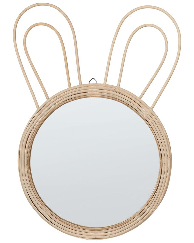 Wall Mirror Natural Rattan ø 28 cm Decorative Rabbit Ears Kids Room Boho Modern Beliani