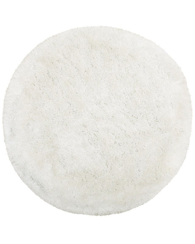 Shaggy Area Rug High-Pile Carpet Solid White Polyester Round 140 cm Beliani