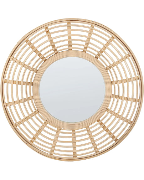 Wall Hanging Mirror  60 cm Home Dcor Round Frame Bamboo Wood Minimalist Design Living Room Furniture Bedroom Beliani