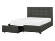 EU Double Size Bed Dark Grey Fabric 4ft6 Upholstered Frame Buttoned Headrest with Storage Drawers Beliani