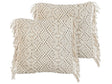 Decorative Cushion Set of 2 Beige Cotton Macram 45 x 45 cm with Tassels Rope Boho Retro Decor Accessories Beliani