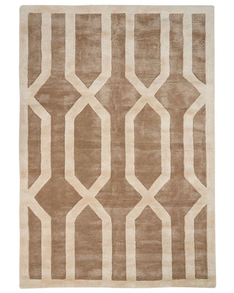 Area Rug Beige Brown Viscose Wool 160 x 230 cm Geometric Pattern Hand Tufted Low Pile Living Room Cotton Backing Modern Beliani