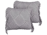 Decorative Cushion Set of 2 Grey Cotton Macram 45 x 45 cm with Tassels Rope Boho Retro Decor Accessories Beliani