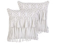 Decorative Cushion Set of 2 White Cotton Macramé 45 x 45 cm with Tassels Rope Boho Retro Decor Accessories Beliani