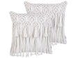 Decorative Cushion Set of 2 White Cotton Macram 45 x 45 cm with Tassels Rope Boho Retro Decor Accessories Beliani