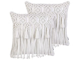 Decorative Cushion Set of 2 White Cotton Macram 45 x 45 cm with Tassels Rope Boho Retro Decor Accessories Beliani