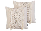 Decorative Cushion Set of 2 Beige Cotton Macram 45 x 45 cm with Tassels Rope Boho Retro Decor Accessories Beliani