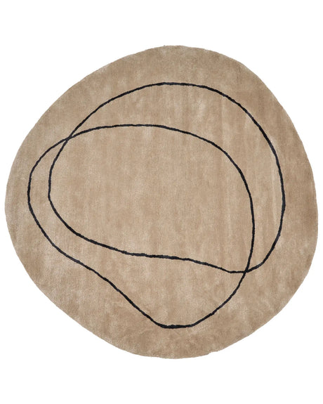 Area Rug Beige Viscose  200 cm Organic Round Shape Accent Rug Beliani