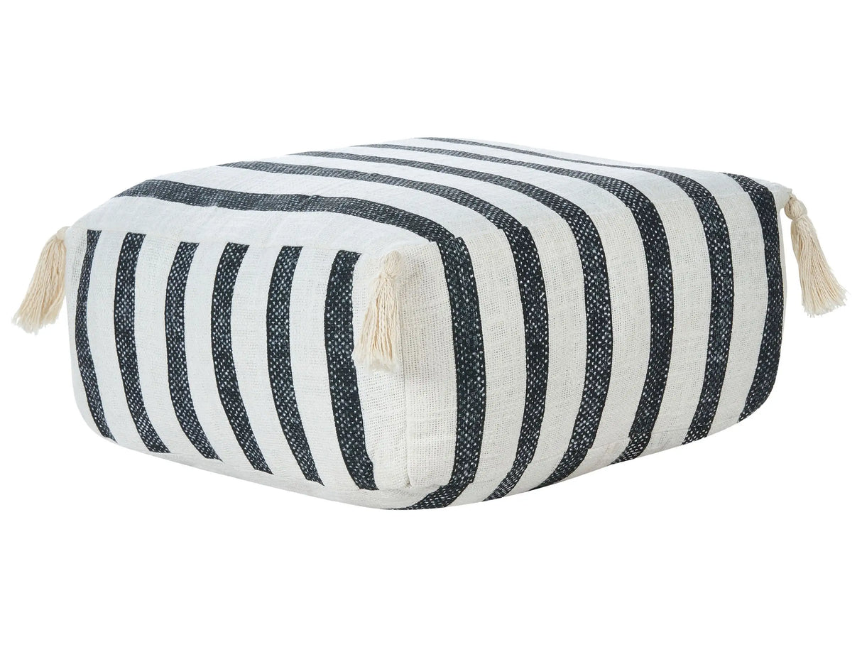 Floor Cushion White and Black Cotton 45 x 45 x 20 cm Striped Pattern Square Fabric Seating Pouffe Beliani
