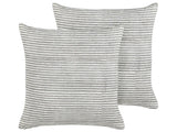 Set of 2 Decorative Cushions Grey and White Linen Cotton 50 x 50 cm Striped Pattern Decor Accessories Beliani