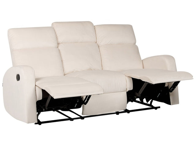 Manual Recliner Sofa White Velvet Upholstered 3 Seater Couch Modern Design Relax Function Beliani