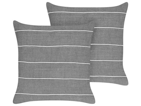 Set of 2 Decorative Cushions Grey and White Linen Cotton 50 x 50 cm Striped Pattern Decor Accessories Beliani