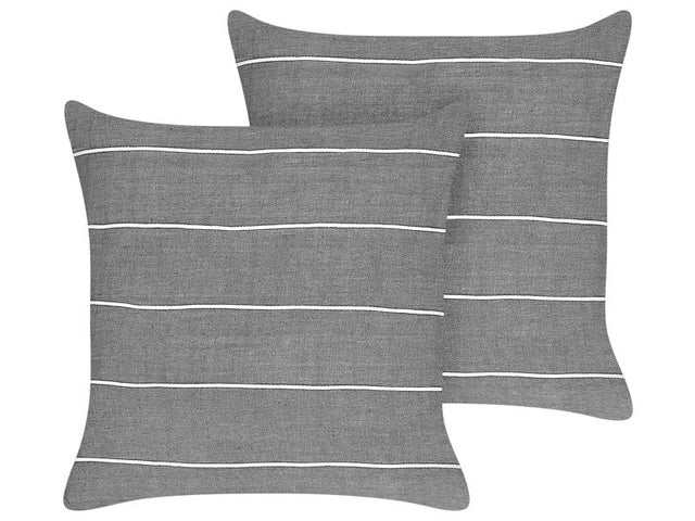 Set of 2 Decorative Cushions Grey and White Linen Cotton 50 x 50 cm Striped Pattern Decor Accessories Beliani