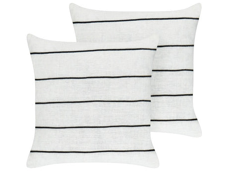 Set of 2 Decorative Cushions White nad Black Linen Cotton 50 x 50 cm Striped Pattern Decor Accessories Beliani