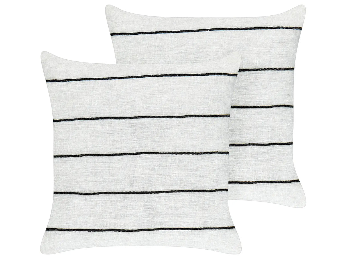 Set of 2 Decorative Cushions White nad Black Linen Cotton 50 x 50 cm Striped Pattern Decor Accessories Beliani