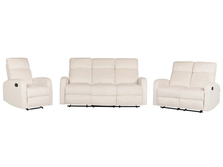 Manual Recliner Sofa Set Off-White Velvet Upholstered 3 and 2 Seater Armchair Couch Modern Design Relax Function Beliani