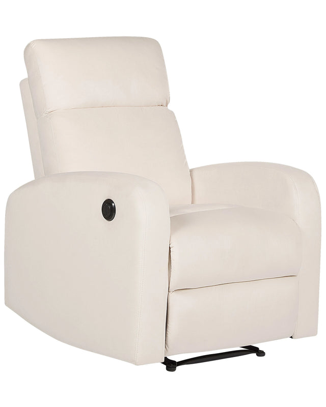 Electric Recliner Armchair Off-White Velvet Upholstered Single Seat Modern Design Relax Function Beliani