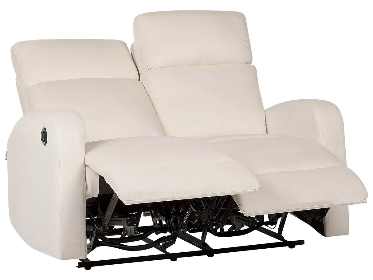 Electric Recliner Sofa Off-White Velvet Upholstered 2 Seater Couch Modern Design Relax Function Beliani