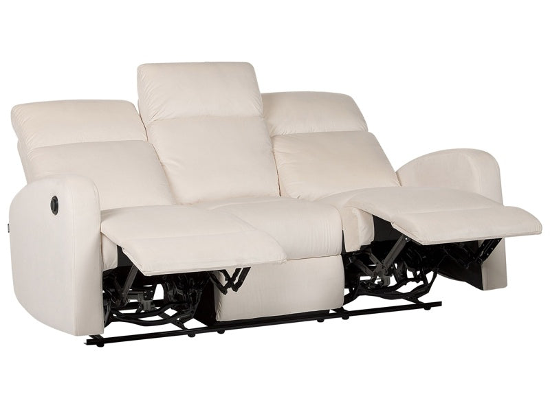 Electric Recliner Sofa White Velvet Upholstered 3 Seater Couch Modern Design Relax Function Beliani