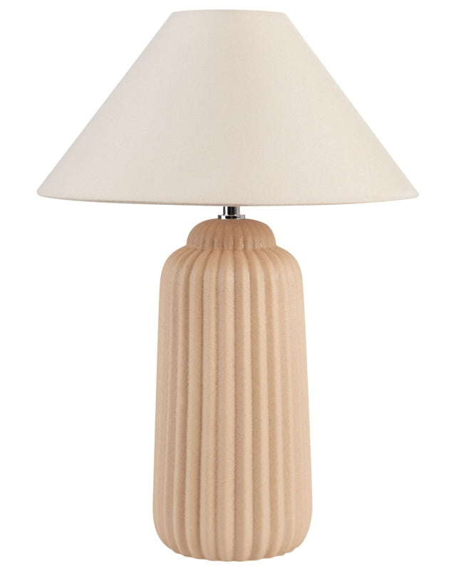 Table Lamp Beige Ceramic Cone Shade Riffled Base Bedside Living Room Bedroom Lighting Beliani