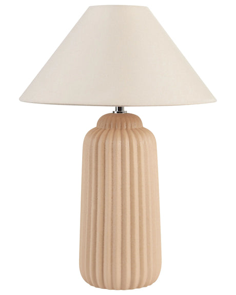 Table Lamp Beige Ceramic Cone Shade Riffled Base Bedside Living Room Bedroom Lighting Beliani